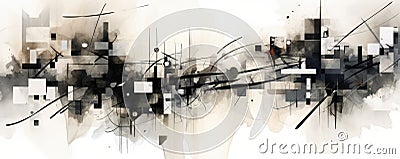 symphony of abstract shapes and lines on a monochromatic background, representing the interplay between order and chaos panorama Stock Photo