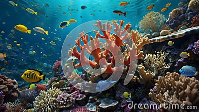 The symphony of coral reefs and colorful fishes Stock Photo