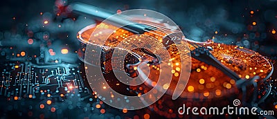 Symphony of Cyberspace: Quantum Harmonies. Concept Virtual Reality, Computer Programming, Stock Photo