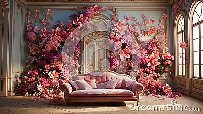 Symphony of flowers and shades on the wall, like a magical sight, created by skill and inspirat Stock Photo