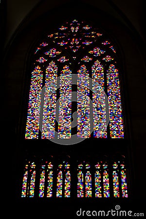 `Symphony of Light`, modern stained glass window by Gerhard richter in Cologne Cathedral Editorial Stock Photo