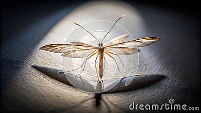 A Symphony of Light and Shadow A Plume Moth's Delicate Silhouette Against a Dramatic Light AI Generated Stock Photo