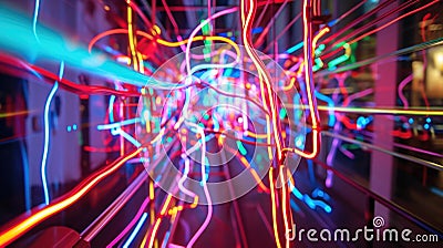 A symphony of neon lines that seem to vibrate with energy and life giving the impression of a living breathing entity Stock Photo