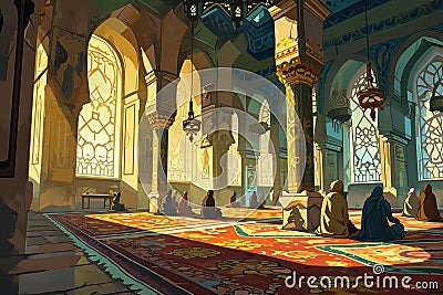 Symphony of prayers echoes through the grand halls of mosques, Generative AI Stock Photo