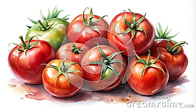 A Symphony of Red: A Detailed Watercolor Illustration of Tomatoes AI generated Stock Photo