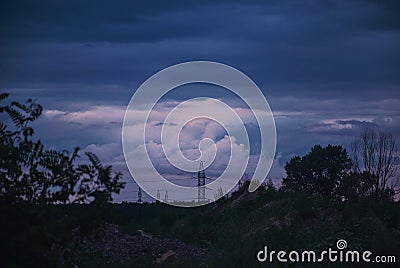 Symphony of sky, hills, trees and clouds and sky, dark sky Stock Photo