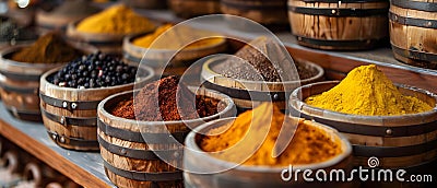 A Symphony of Spices: Gastronomic Wonders Awaits. Concept Spice Blends, Culinary Creations, Flavor Stock Photo