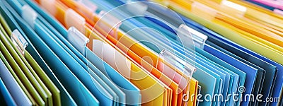 A symphony of tidy hanging document folders transforms the workspace into an efficient archive Stock Photo