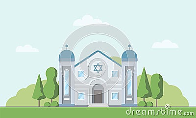 Synagogue. Jewish traditional religion building. Judaism worship place. Vector Illustration
