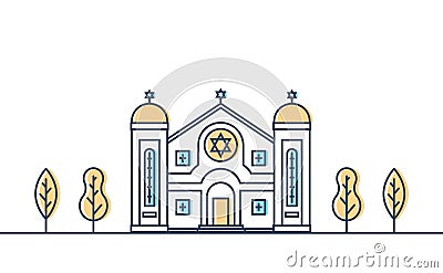 Synagogue. Jewish traditional religion building. Judaism worship place. Vector Illustration