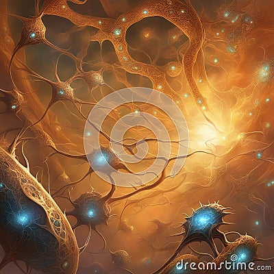 Synaptic terminals and neurons concept,nervous system elements Stock Photo