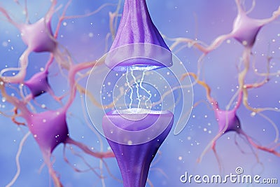 Synaptic transmission. 3d render of a synapse medical concept of the nervous system Stock Photo