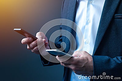 Sync and backup data on two mobile phones Stock Photo