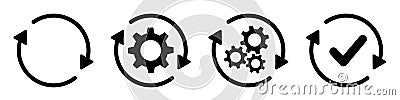 Sync process, icon reload set, circle arrow with gear wheel, recycling recurrence, renewal sync processing icons - vector Vector Illustration