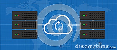 sync server data mirroring global synchronization concept in cloud technology Vector Illustration