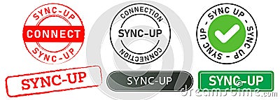 Sync-up stamp colorful badge button label symbol mark connection online synchronization design set collection Stock Photo
