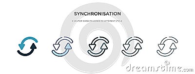 Synchronisation icon in different style vector illustration. two colored and black synchronisation vector icons designed in filled Vector Illustration