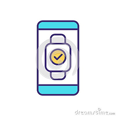 Synchronization smartwatch with phone RGB color icon Vector Illustration