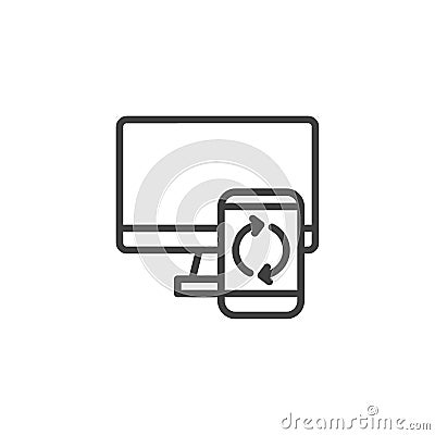 Synchronize devices, computer and smartphone line icon Vector Illustration