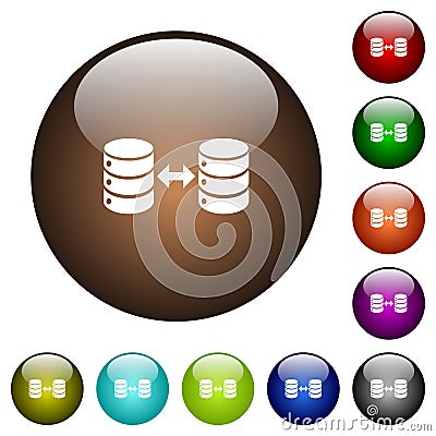 Syncronize databases color glass buttons Vector Illustration