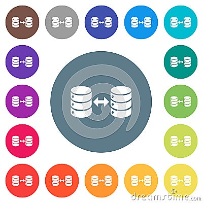 Syncronize databases flat white icons on round color backgrounds Stock Photo