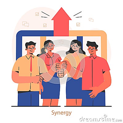 Synergy. Cooperation for additional business development. United team Cartoon Illustration