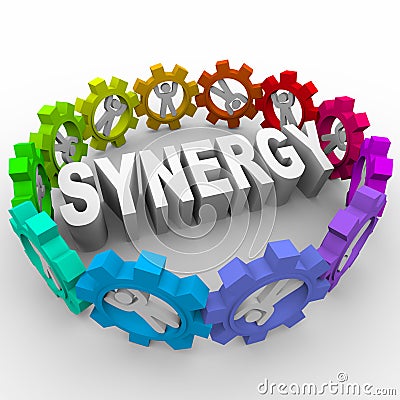 Synergy - People in Gears Around Word Stock Photo