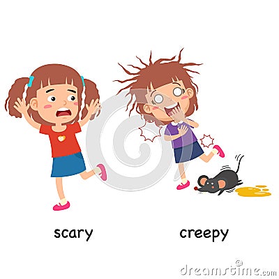 Synonyms adjectives scary and creepy Vector Illustration