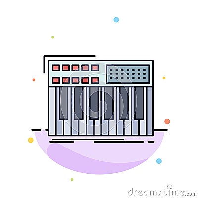 synth, keyboard, midi, synthesiser, synthesizer Flat Color Icon Vector Vector Illustration