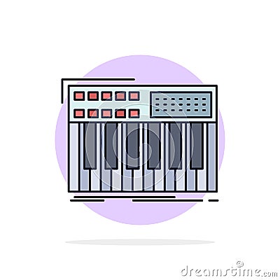 synth, keyboard, midi, synthesiser, synthesizer Flat Color Icon Vector Vector Illustration