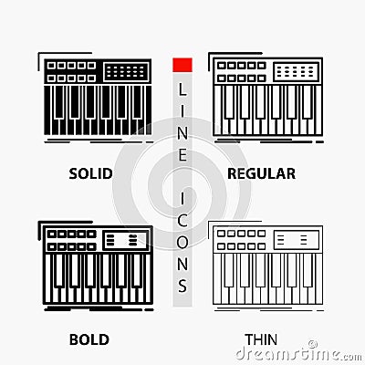 synth, keyboard, midi, synthesiser, synthesizer Icon in Thin, Regular, Bold Line and Glyph Style. Vector illustration Vector Illustration