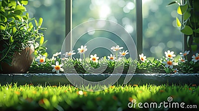 Synthesis of CG shelf for lawn Stock Photo