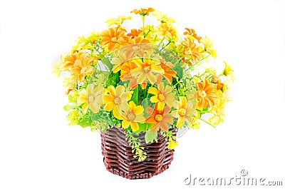 Synthesis flower on wooden vase Stock Photo