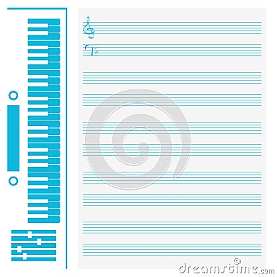 Synthesizer and musical staff Vector Illustration