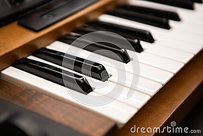 Analog synth keyboard with black and white piano keys Stock Photo