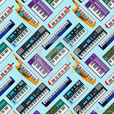 Synthesizer piano musical keyboard equipment seamless pattern vector illustration. Vector Illustration