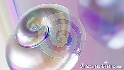 synthetic pearlescent tech holographic iridescent abstract coposition with shell, 3D rendering, golden rule composition Stock Photo
