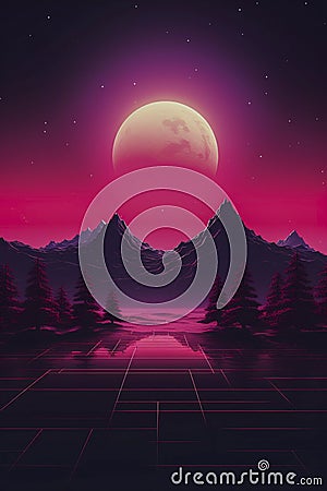 Synthwave Aesthetics: Minimalist Retro Background, Generative AI Stock Photo