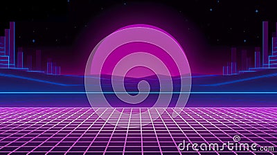 Synthwave Aesthetics: Minimalist Retro Background, Generative AI Stock Photo