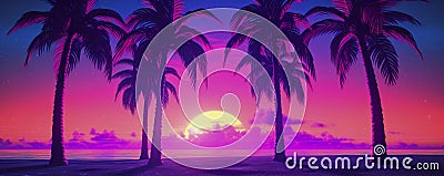 Synthwave Aesthetics: Minimalist Retro Background, Generative AI Stock Photo