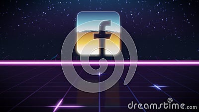 synthwave retro design icon of facebook Editorial Stock Photo