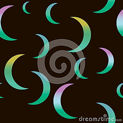 Synthwave seamless pattern with moons in green colors Vector Illustration