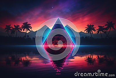 Synthwave Triangle, photorealistic. Generative AI weber. Stock Photo