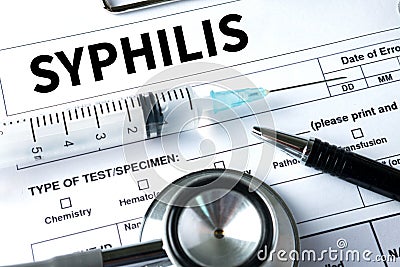 SYPHILIS blood for Syphilis test , Syphilis - Printed Diagnosis Stock Photo