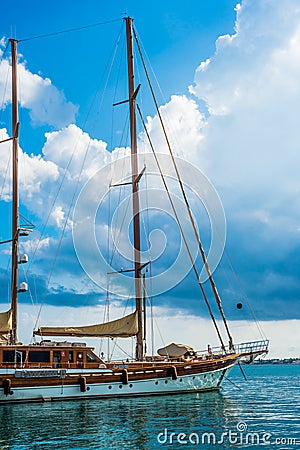 Syracuse, Sicily, Italy â€“ August 23, 2018 : Luxury boats moored at the Sicilian marina of Syracuse resting while waiting to Editorial Stock Photo