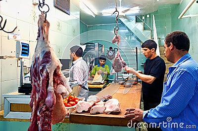 Syria. Aleppo. The butcher in the souq Editorial Stock Photo