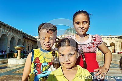 Syria. Aleppo. Smiling children at the mosque Editorial Stock Photo