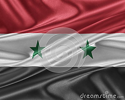 Syria flag with a glossy silk texture. Cartoon Illustration