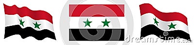 Syria flag in static position and in motion, fluttering in wind in exact colors and sizes, on white background Vector Illustration