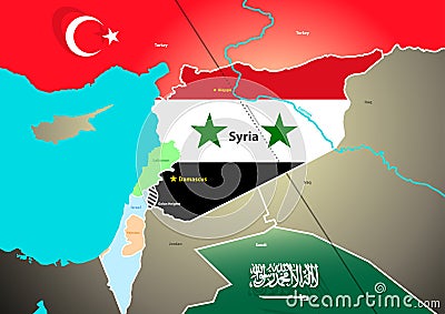 Syria geopolitical map with proposed oil pipeline Vector Illustration